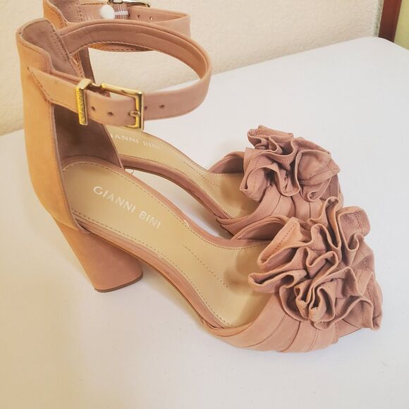 Gianni BiniFloral Nubuck Ankle Strap Block Heels Sz 7M Pink - Picture 6 of 8